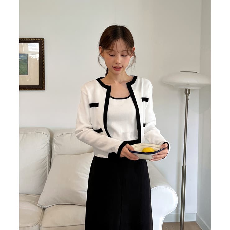 【着用動画あり 3色展開】配色クロップド ニットカーディガン | by muni:r | 詳細画像17 