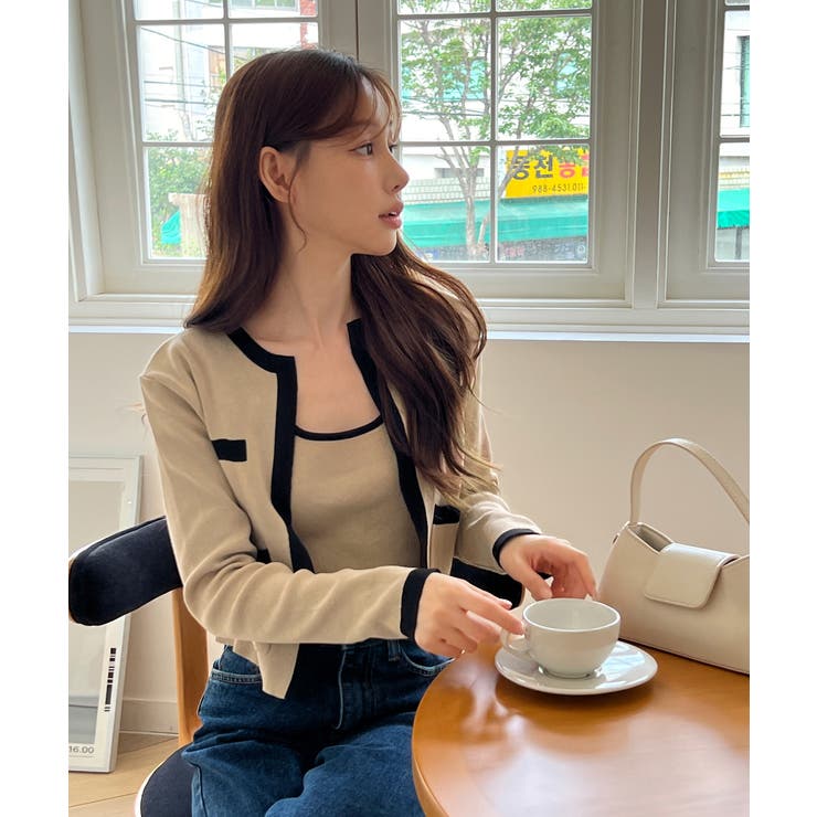 【着用動画あり 3色展開】配色クロップド ニットカーディガン | by muni:r | 詳細画像2 