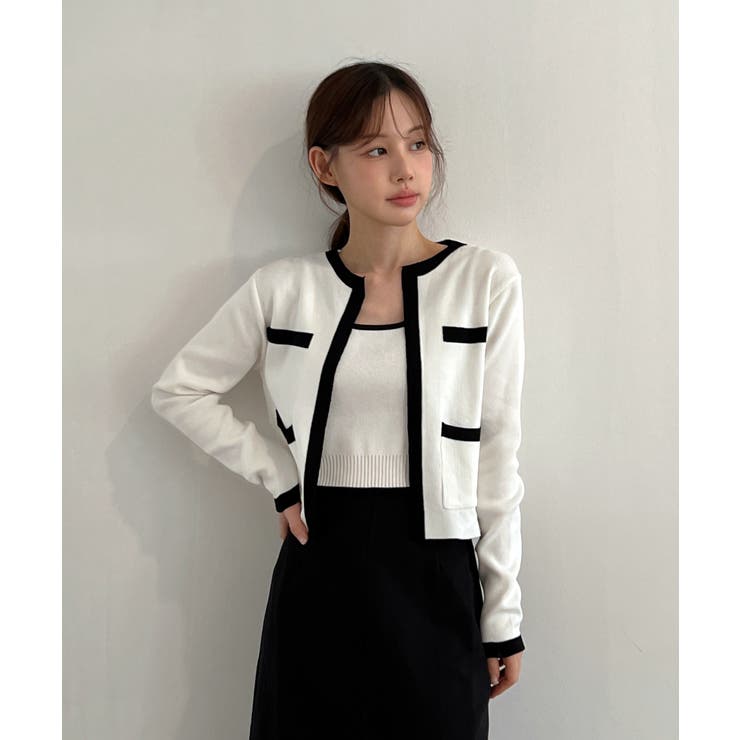 【着用動画あり 3色展開】配色クロップド ニットカーディガン | by muni:r | 詳細画像23 