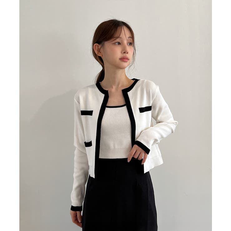 【着用動画あり 3色展開】配色クロップド ニットカーディガン | by muni:r | 詳細画像24 