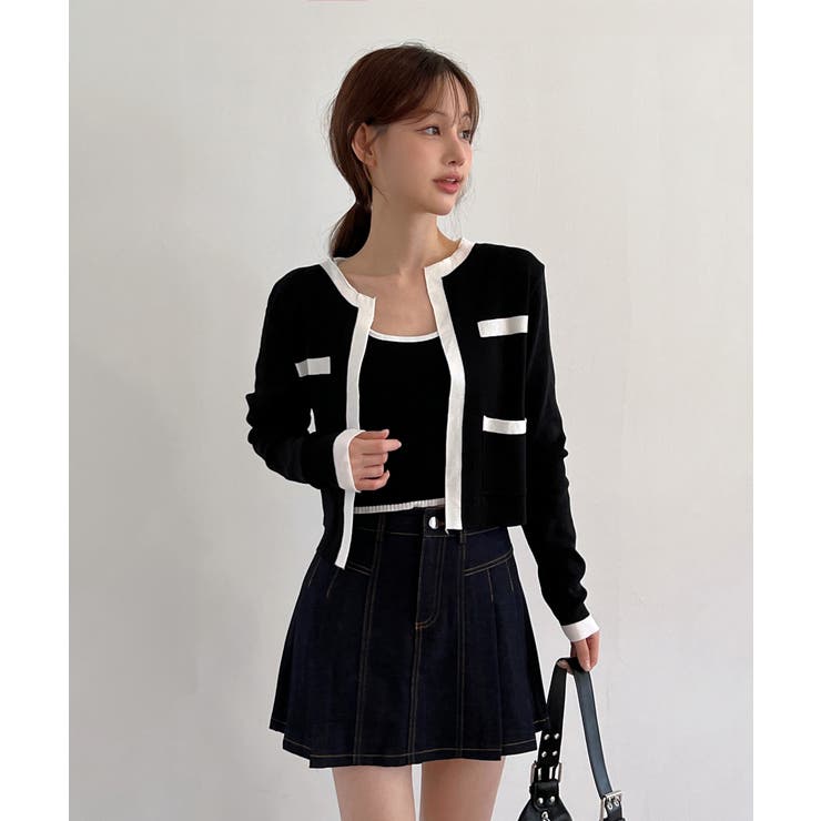 【着用動画あり 3色展開】配色クロップド ニットカーディガン | by muni:r | 詳細画像25 