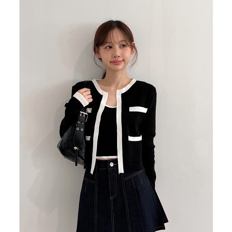 【着用動画あり 3色展開】配色クロップド ニットカーディガン | by muni:r | 詳細画像26 