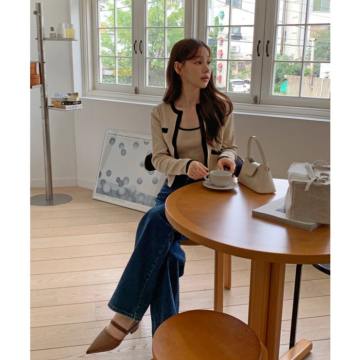 【着用動画あり 3色展開】配色クロップド ニットカーディガン | by muni:r | 詳細画像3 