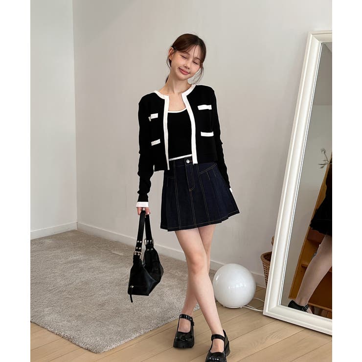 【着用動画あり 3色展開】配色クロップド ニットカーディガン | by muni:r | 詳細画像30 