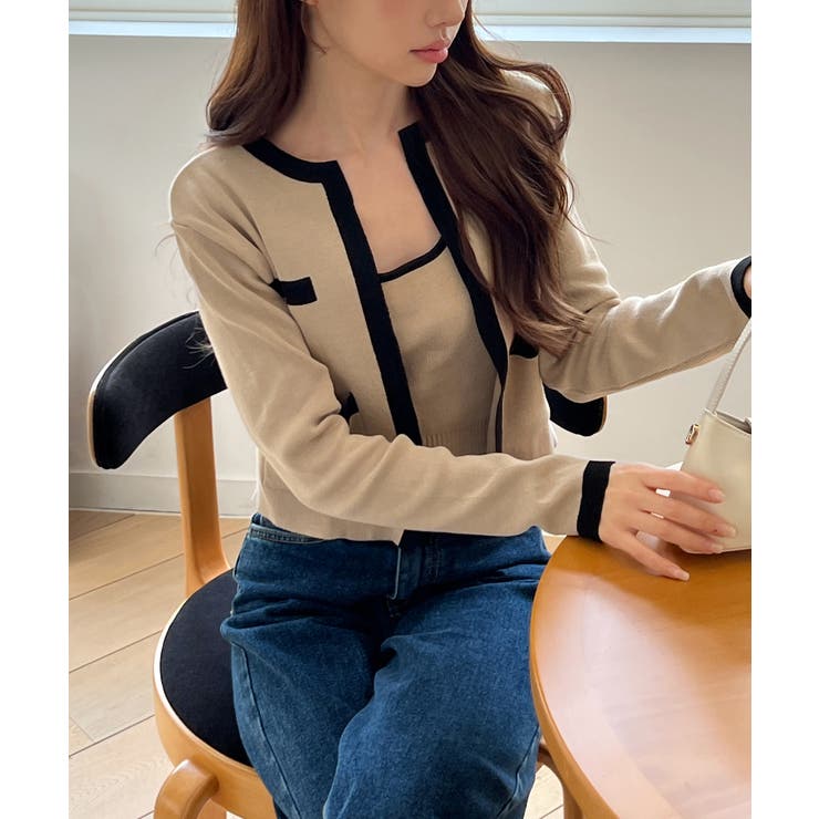 【着用動画あり 3色展開】配色クロップド ニットカーディガン | by muni:r | 詳細画像4 