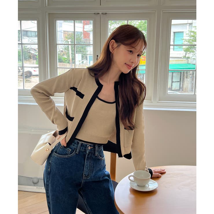 【着用動画あり 3色展開】配色クロップド ニットカーディガン | by muni:r | 詳細画像5 