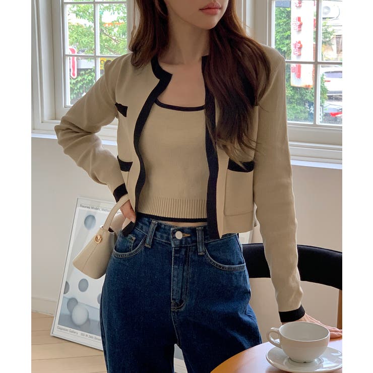 【着用動画あり 3色展開】配色クロップド ニットカーディガン | by muni:r | 詳細画像6 