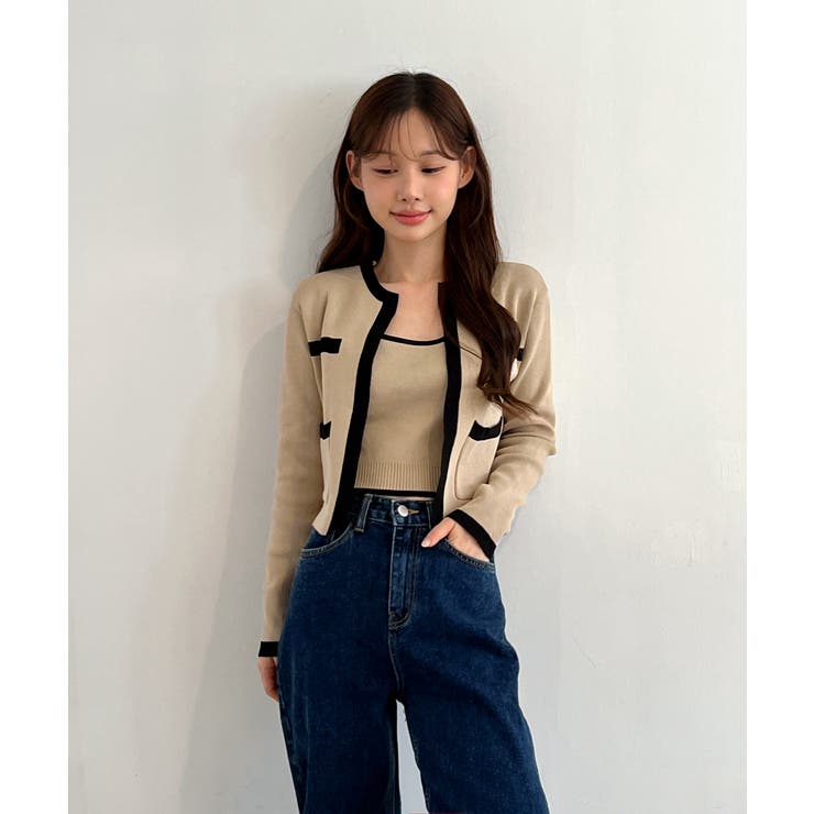 【着用動画あり 3色展開】配色クロップド ニットカーディガン | by muni:r | 詳細画像8 