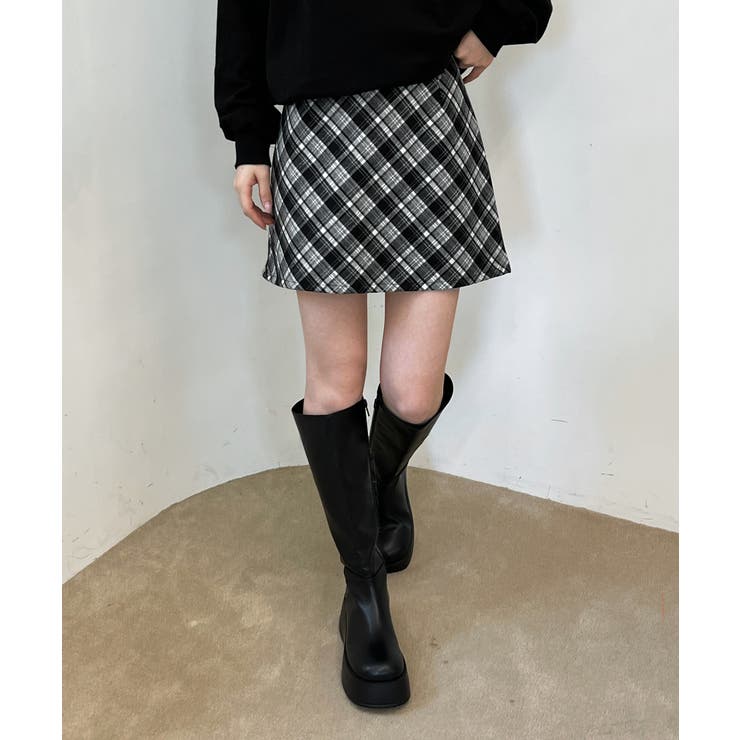 【着用動画あり 2サイズ 2色展開】ガーリーチェックAラインミニスカート | by muni:r | 詳細画像6 
