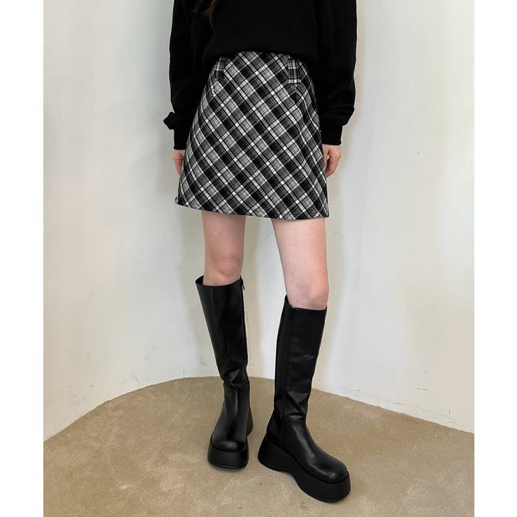 【着用動画あり 2サイズ 2色展開】ガーリーチェックAラインミニスカート | by muni:r | 詳細画像9 