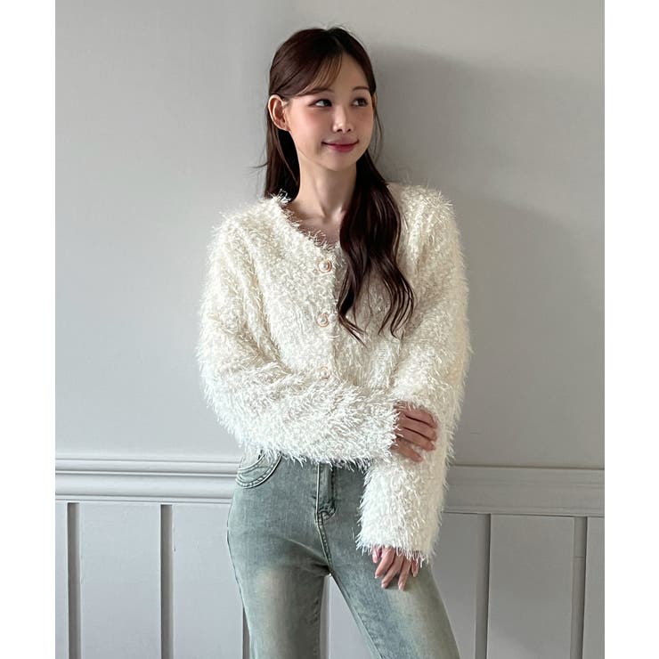 【着用動画あり 5色展開】シャイニーファークロップカーディガン 2025 | by muni:r | 詳細画像1 