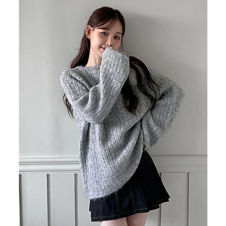 本日限定値下 lumignon ニット リボンバストフラッフィートップス　ブルー 予約]オフネックリブニットトップス/ブルー – Lumier