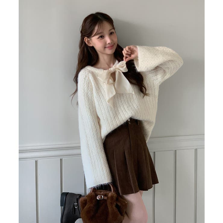 【着用動画あり 2色展開】リボンストラップポイントニット 2025 | by muni:r | 詳細画像16 