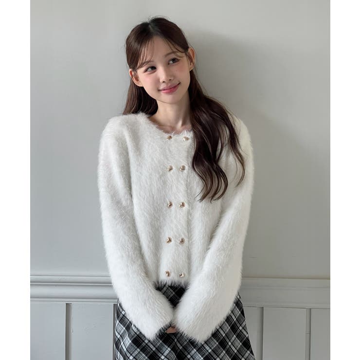 ハートボタン ファー ニットカーディガン | by muni:r | 詳細画像1 