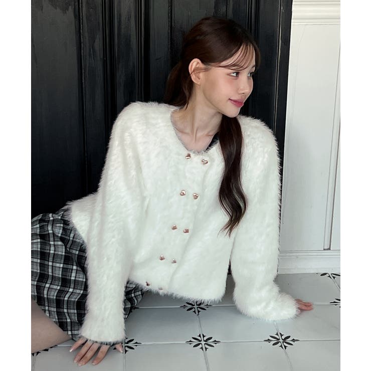 ハートボタン ファー ニットカーディガン | by muni:r | 詳細画像10 