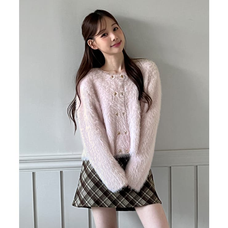 ハートボタン ファー ニットカーディガン | by muni:r | 詳細画像11 