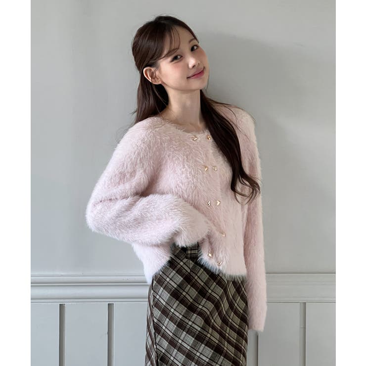 ハートボタン ファー ニットカーディガン | by muni:r | 詳細画像15 