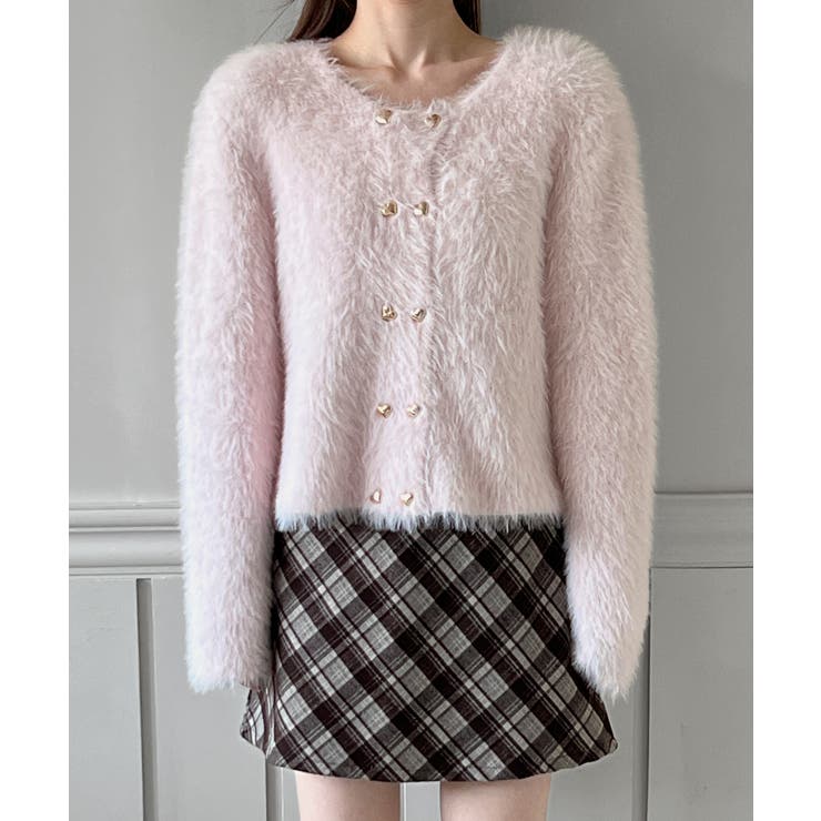 ハートボタン ファー ニットカーディガン | by muni:r | 詳細画像21 