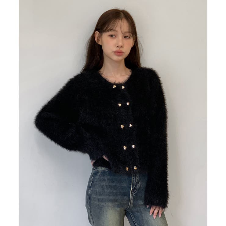 ハートボタン ファー ニットカーディガン | by muni:r | 詳細画像24 