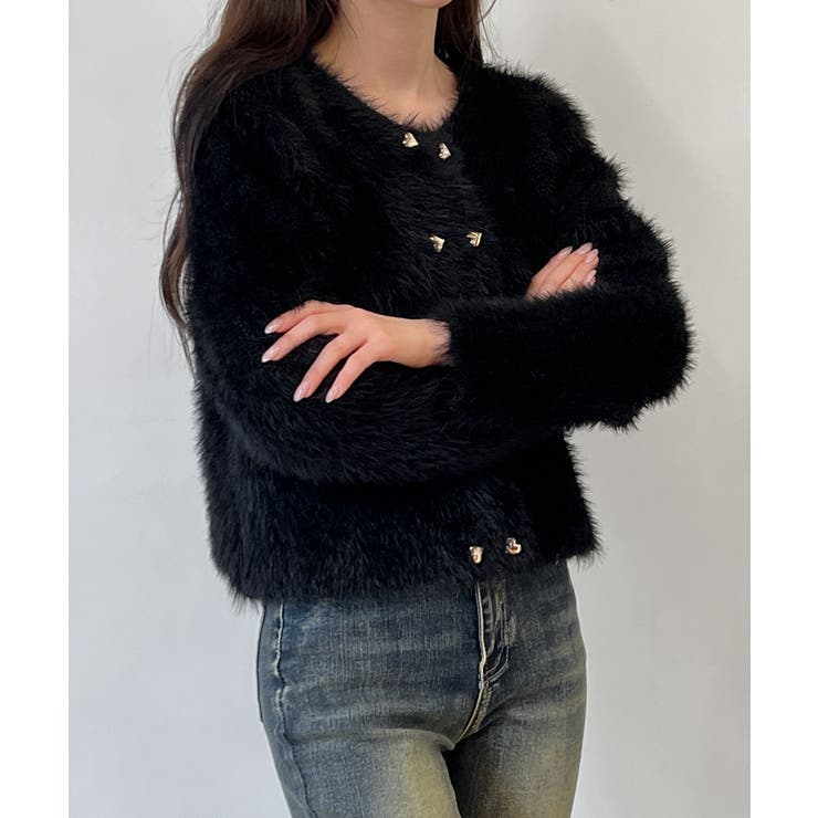 ハートボタン ファー ニットカーディガン | by muni:r | 詳細画像25 