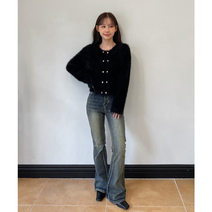 ハートボタン ファー ニットカーディガン | by muni:r | 詳細画像28 