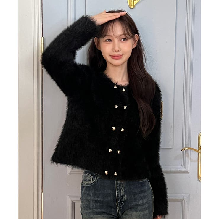 ハートボタン ファー ニットカーディガン | by muni:r | 詳細画像29 