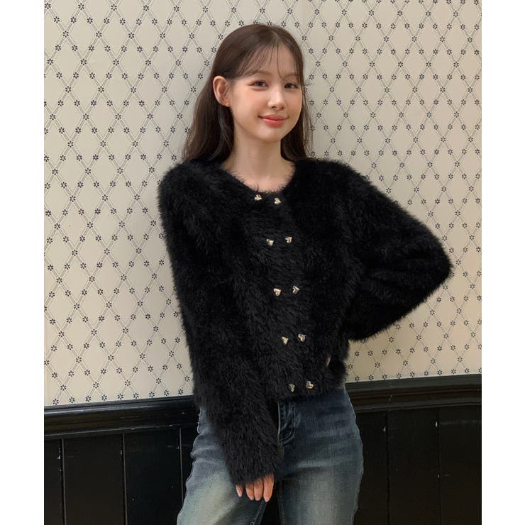 ハートボタン ファー ニットカーディガン | by muni:r | 詳細画像30 