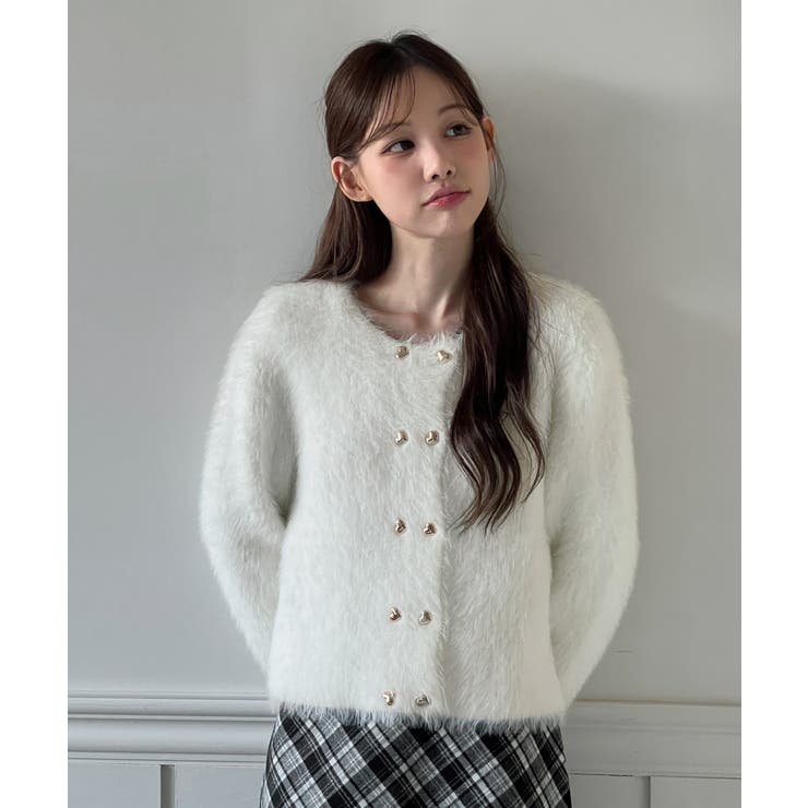 ハートボタン ファー ニットカーディガン | by muni:r | 詳細画像4 