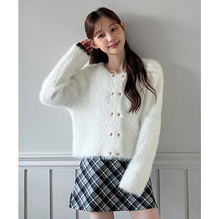 ハートボタン ファー ニットカーディガン | by muni:r | 詳細画像5 