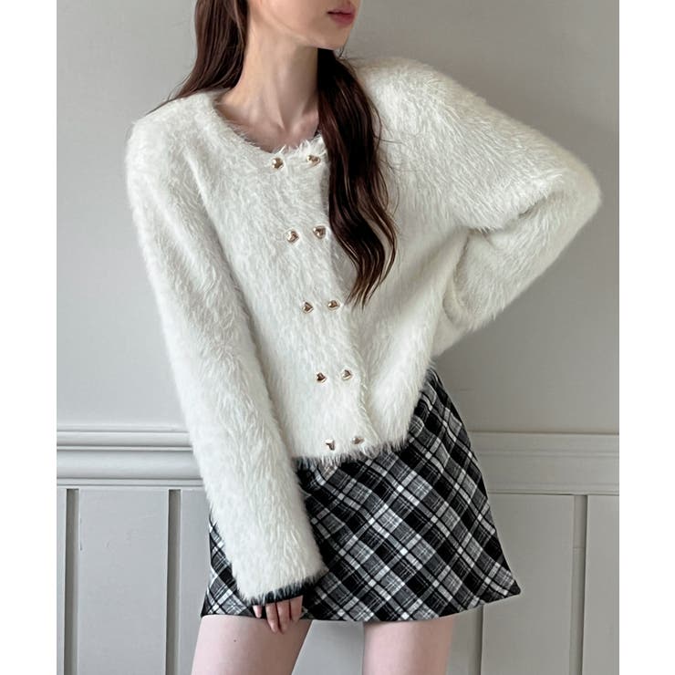 ハートボタン ファー ニットカーディガン | by muni:r | 詳細画像6 