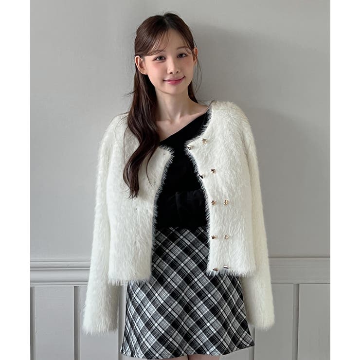 ハートボタン ファー ニットカーディガン | by muni:r | 詳細画像7 