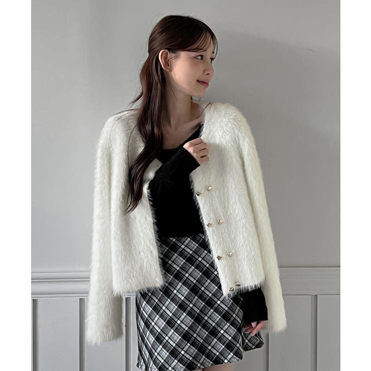 ハートボタン ファー ニットカーディガン | by muni:r | 詳細画像8 