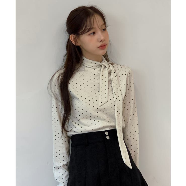 【着用動画あり 3色展開】ドットリボンハイネックトップス 2025 | by muni:r | 詳細画像2 