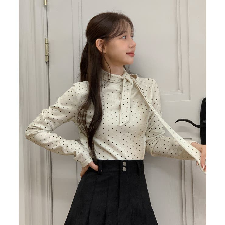 【着用動画あり 3色展開】ドットリボンハイネックトップス 2025 | by muni:r | 詳細画像3 