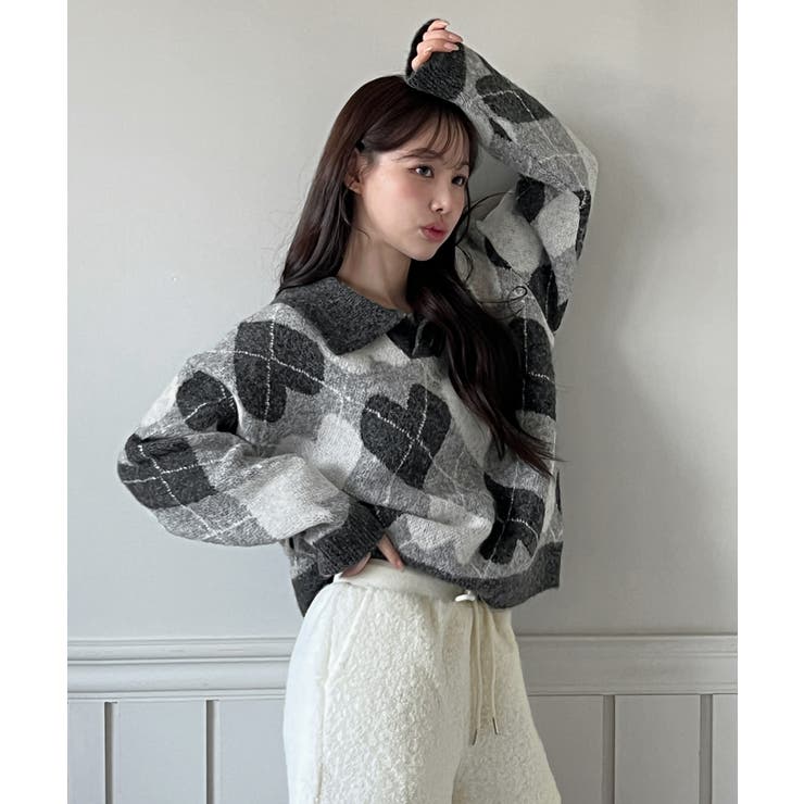 ハートアーガイルカラーニット/2025 AW COLLECTION[品番：FROW0001693]｜by  muni:r（バイムニール）のレディースファッション通販｜SHOPLIST（ショップリスト） メンズ 3D スパンコール スーツ プリント ラペル ボタン アップ スタイル 2454