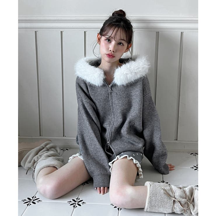 ファーフードジップアップニットカーディガン 2025 AW | by muni:r | 詳細画像11 