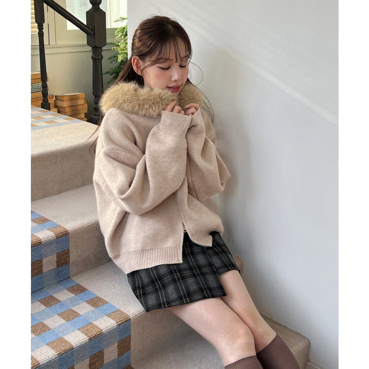 ファーフードジップアップニットカーディガン 2025 AW | by muni:r | 詳細画像15 