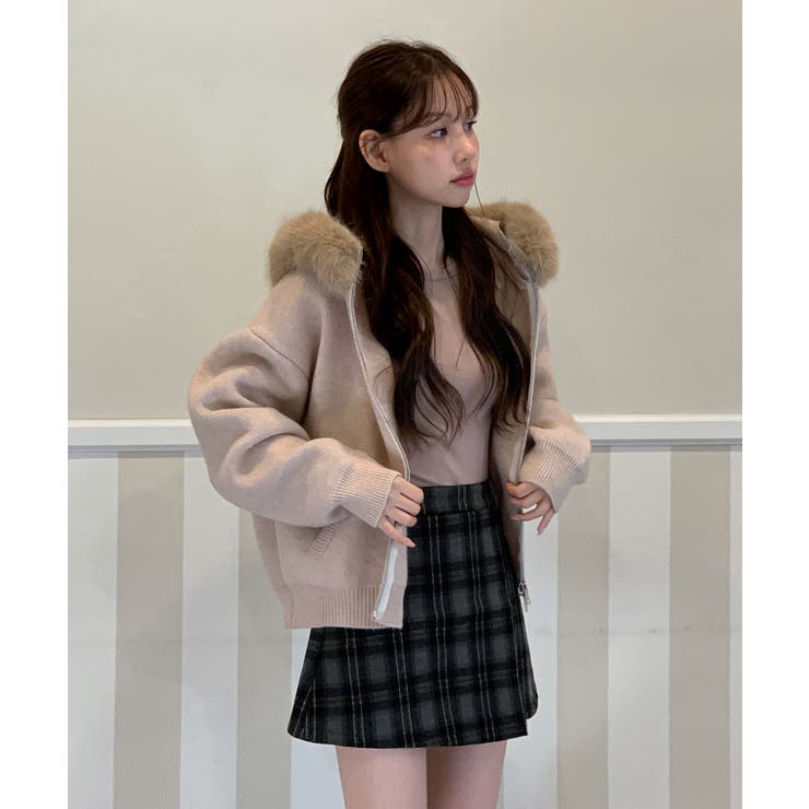 ファーフードジップアップニットカーディガン 2025 AW | by muni:r | 詳細画像19 