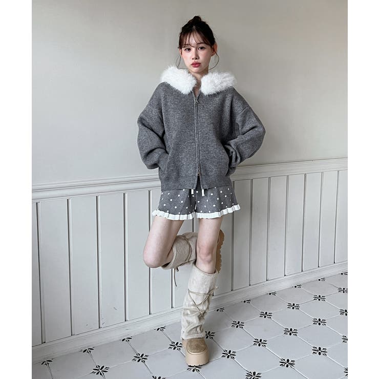 ファーフードジップアップニットカーディガン 2025 AW | by muni:r | 詳細画像2 