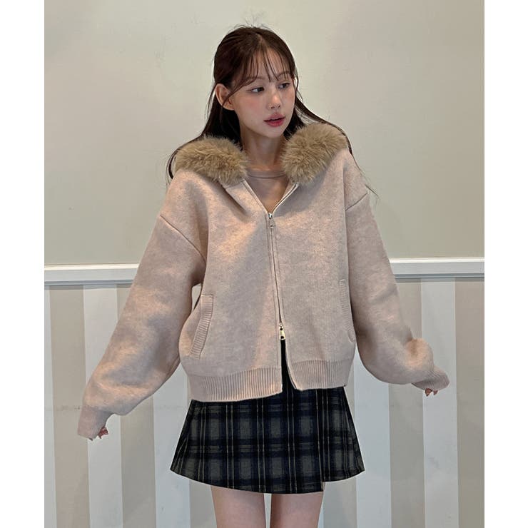 ファーフードジップアップニットカーディガン 2025 AW | by muni:r | 詳細画像20 