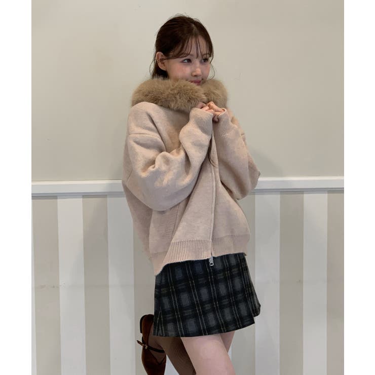 ファーフードジップアップニットカーディガン 2025 AW | by muni:r | 詳細画像22 