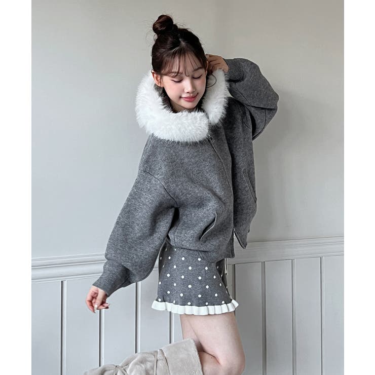 ファーフードジップアップニットカーディガン 2025 AW | by muni:r | 詳細画像5 