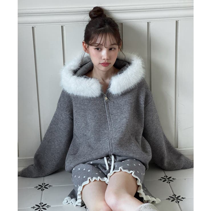 ファーフードジップアップニットカーディガン 2025 AW | by muni:r | 詳細画像7 