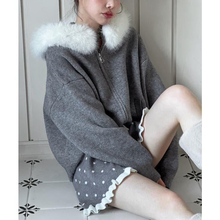 ファーフードジップアップニットカーディガン 2025 AW | by muni:r | 詳細画像8 