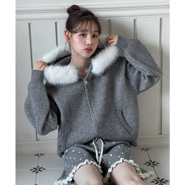 ファーフードジップアップニットカーディガン 2025 AW | by muni:r | 詳細画像9 