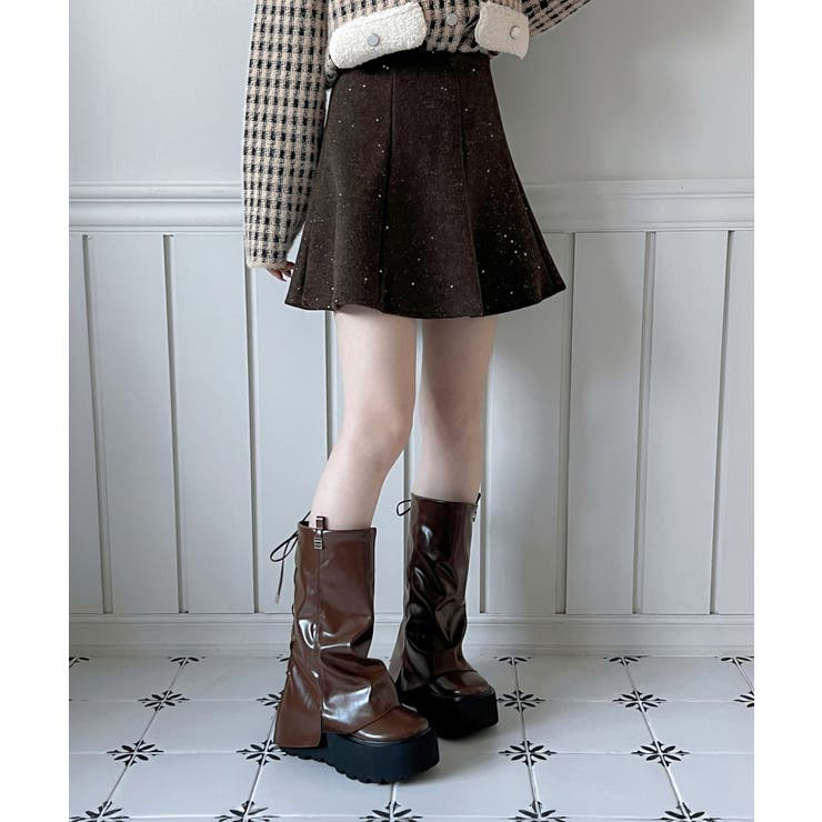 【着用動画あり 3色 2サイズ展開】パールフレアニットスカート | by muni:r | 詳細画像10 