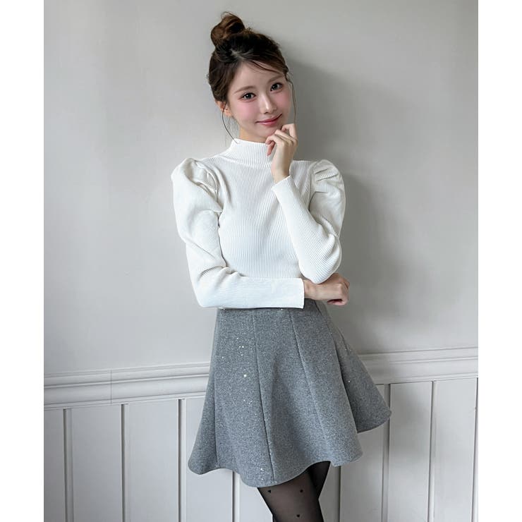 【着用動画あり 3色 2サイズ展開】パールフレアニットスカート | by muni:r | 詳細画像12 