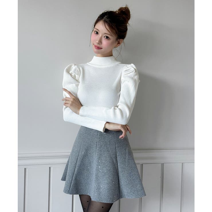 【着用動画あり 3色 2サイズ展開】パールフレアニットスカート | by muni:r | 詳細画像14 