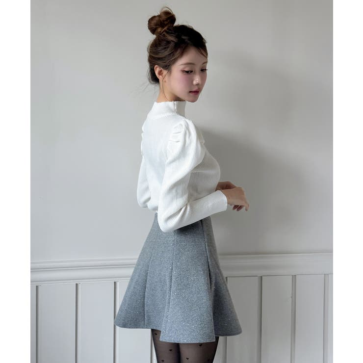 【着用動画あり 3色 2サイズ展開】パールフレアニットスカート | by muni:r | 詳細画像15 