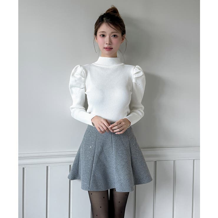 【着用動画あり 3色 2サイズ展開】パールフレアニットスカート | by muni:r | 詳細画像16 